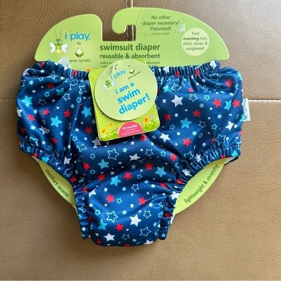 i Play Baby Swimsuit Stars Americana Reusable & Absorbent Swim Diaper 18 Months - Picture 1 of 1